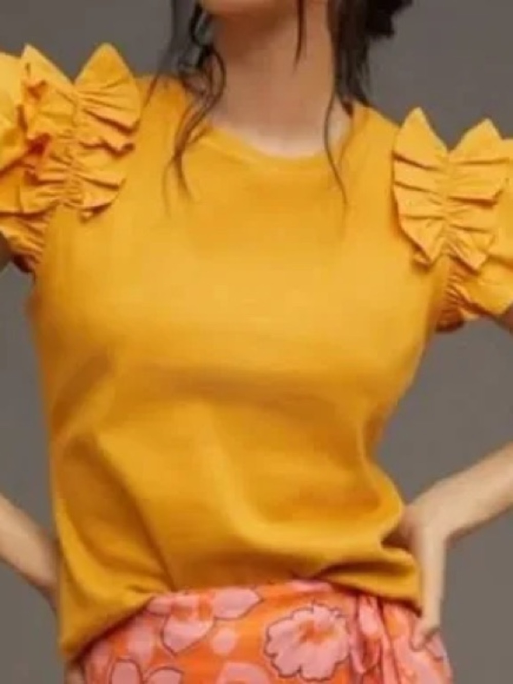 Anthropologie Mustard Knit Top with Ruffle Detail